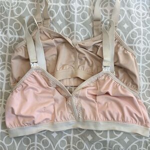 2 Dairy Fairy Soft Nursing and Pumping Bras - Pink & Beige size L